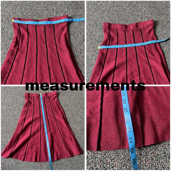 Maroon Black Pleated High-Waist Sweater Stretch Modest Midi Knee-Length Skirt S - Picture 16 of 16